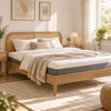 Jamie-bed in eikenhout 140 x 200 cm, inclusief lattenbodem en matrassen