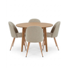 Eetkamerset – Miles-eettafel met visgraatpatroon in eikenhout + 4 x Annika-eetkamerstoelen in beige bouclé