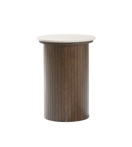 Enzo bijzettafel met steenblad en gerookte eiken lamellenpoot Ø40 cm