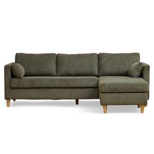 Ellis - Omkeerbare chaise longue bank met links- en rechtszijdige opstelling in groen fluweel - L: 215 x D: 82 x H: 78 cm