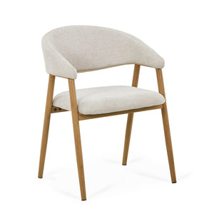 Eetkamerstoel Ebba - Beige textiel met poten in eiken look