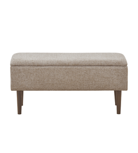 Malika bank – zandkleurige stof met opbergruimte en poten in gerookte eikenlook, 95x35x45 cm