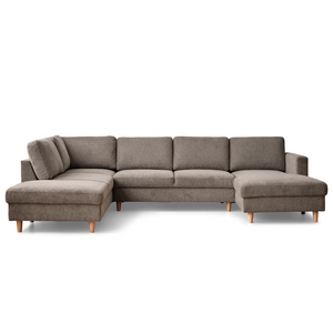 Jennifer rechtszijdige U-bank in zandkleur met chaise longue - L: 300 x D: 208 x H: 82 cm