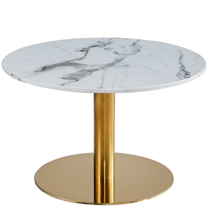 Lazio ronde salontafel in wit marmerlook met goud/messing poten Ø70 cm
