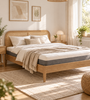 Jamie-bed in eikenhout 140 x 200 cm, inclusief lattenbodem en matrassen