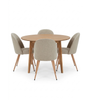 Eetkamerset – Miles-eettafel met visgraatpatroon in eikenhout + 4 x Annika-eetkamerstoelen in beige bouclé