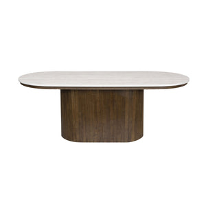 Bobby - Ovale salontafel met lichtbeige stenen tafelblad en gerookt eiken onderstel 120x55x45 cm