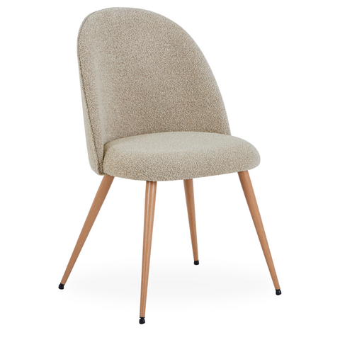 Annika eetkamerstoel – Beige bouclé stof met poten in eikenhoutlook