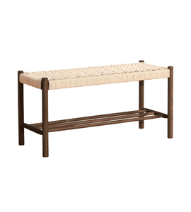 Mathew bank van gerookt eikenhout met gevlochten zitting 90x35x45 cm