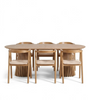 Eetkamerset – Lewis-eettafel met uitschuifbare lamellen in eikenfineer + 6 x Tori-eetkamerstoelen met gevlochten zitting