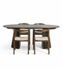 Eetkamerset – Lewis-eettafel met lamellen en uitschuifbare tafelblad in gerookt eikenfineer + 4 x Tori-eetkamerstoelen met gevlochten zitting in gerookt eiken