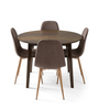 Eetkamerset – Miles-eettafel met visgraatpatroon in gerookt eikenhout + 4 x Anna-eetkamerstoelen in bruin