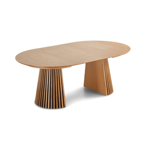 Lewis - Ronde eettafel met latten in eikenfineer met verlengblad 100/140/180 cm - inclusief 2x verlengblad