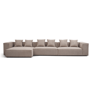 Hailey - Modulaire bank met chaise longue links in zand met 3 modules L: 415 x D: 148 x H: 65 cm