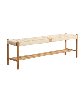 Mathew bank van eikenhout met gevlochten zitting 140x35x45 cm