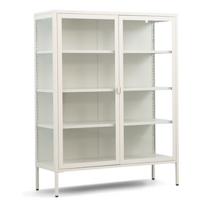 Herman Vitrinekast - Beige metaal/glas - 110x40x140cm