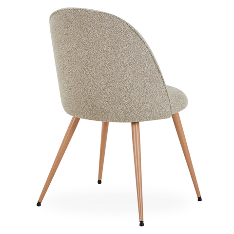 Annika eetkamerstoel – Beige bouclé stof met poten in eikenhoutlook