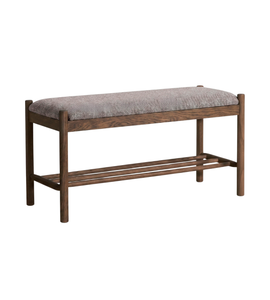 Mathew bank van gerookt eikenhout met gestoffeerde zitting in zand, 90x35x45 cm