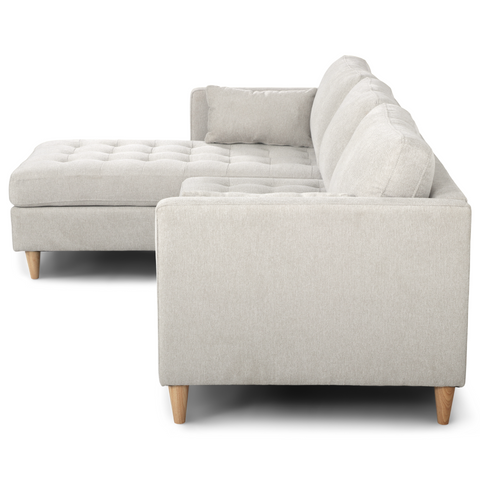 Lulu - Rechtsom en linksom omkeerbare chaise longue bank - Licht beige - L: 215 x D: 82 x H: 78 cm