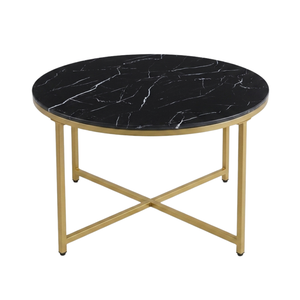 Ashley salontafel Ø80 cm in zwart marmer look met gouden kruispoten