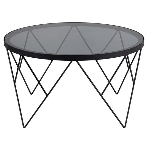Halstow salontafel in zwart metaal met glas Ø80 cm