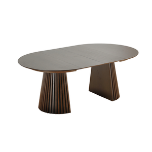 Lewis - Ronde eettafel met latten in gerookt eikenfineer met verlengblad 100/140/180 cm - inclusief 2x verlengblad