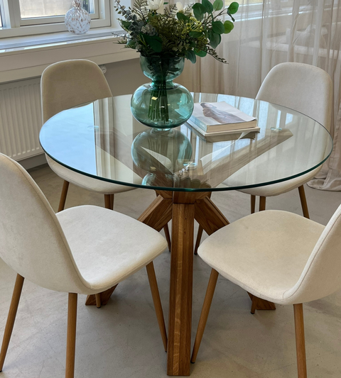 Anna Eetkamerstoel - beige textiel met eikenhoutlook
