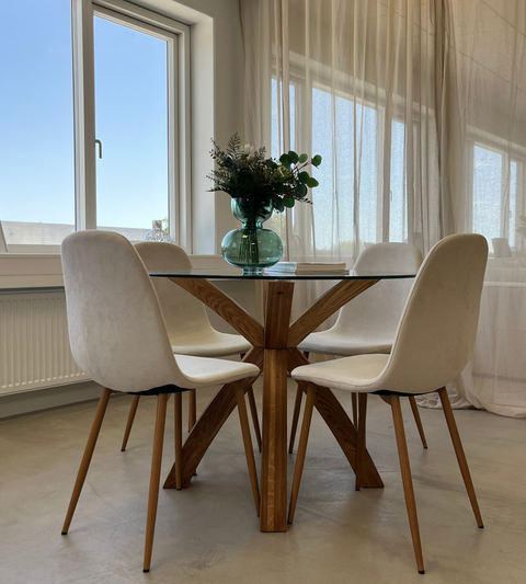 Anna Eetkamerstoel - beige textiel met eikenhoutlook
