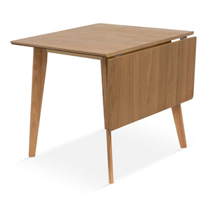 Ezra - Eiken uitklapbare eettafel met verlengblad in gelakt eikenfineer - 80/120 x 80 cm.