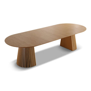 Lewis - Ovale eettafel met latten in eikenfineer met verlengstuk 200/250/300 CM - inclusief 2x verlengbladen