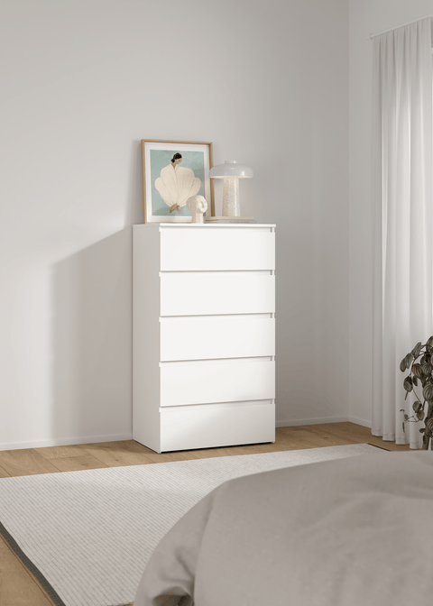 Maise ladekast H:114 x B:65 x D:41 cm met 5 laden in wit