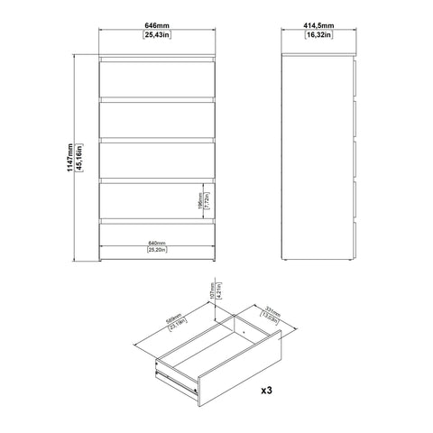 Maise ladekast H:114 x B:65 x D:41 cm met 5 laden in wit