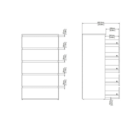 Maise ladekast H:114 x B:65 x D:41 cm met 5 laden in wit