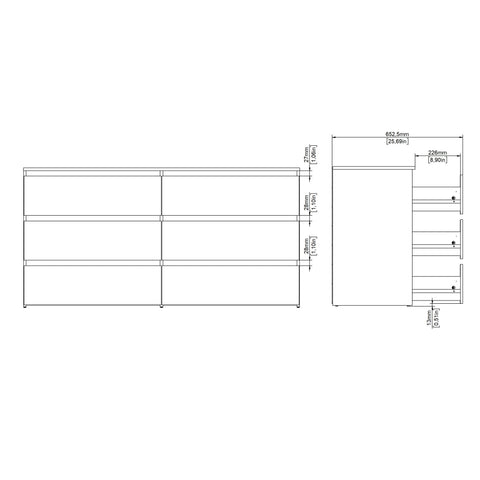 Maise ladekast H:70 x B:138 x B:41 cm met 6 laden in eiken look