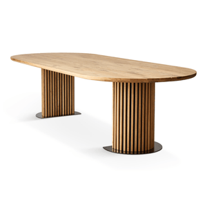 Matteo - Plank tafel met lattenbodem in geolied/naturel massief eiken 300x120x77 cm