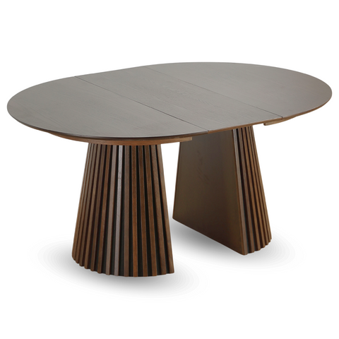 Lewis - Ronde lamellen eettafel in gerookt eikenfineer met uittrekfunctie 120/160/200 cm - 2 inlegbladen inbegrepen