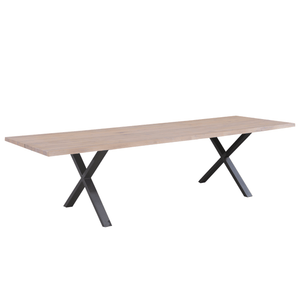Susan eettafel – 300x95 cm – in witgeolied eiken met kruispoten – (Voorbereid voor verlengbladen)