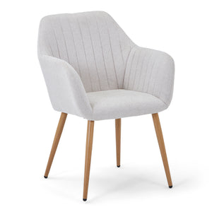 Vanessa eetkamerstoel met armleuningen - beige textiel en eikenlook