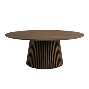 Lewis - Ronde eettafel met latten in gerookt eikenfineer zonder verlengstuk Ø180 cm