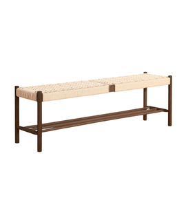 Mathew bank van gerookt eikenhout met gevlochten zitting 140x35x45 cm