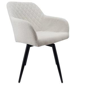 Carlo - Eetkamerstoel Armstoel/Draaistoel - Witte Bouclé met 360-graden draaifunctie