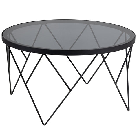 Halstow salontafel in zwart metaal met glas Ø80 cm