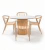 Eetkamerset – Enzo-eettafel van eikenhout met stenen tafelblad + 4 x Bella-eetkamerstoelen met gevlochten zitting en eikenlook