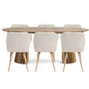 Eetkamerset - Lewis-eettafel met lamellen, Ø 120 cm, uitschuifbaar, in eikenfineer + 6 x Jenna-eetkamerstoelen in beige