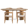 Eetkamerset - Lewis-eettafel met lamellen, Ø 120 cm, uitschuifbaar, in eikenfineer + 4 x Jocelyn-eetkamerstoelen in eikenhout