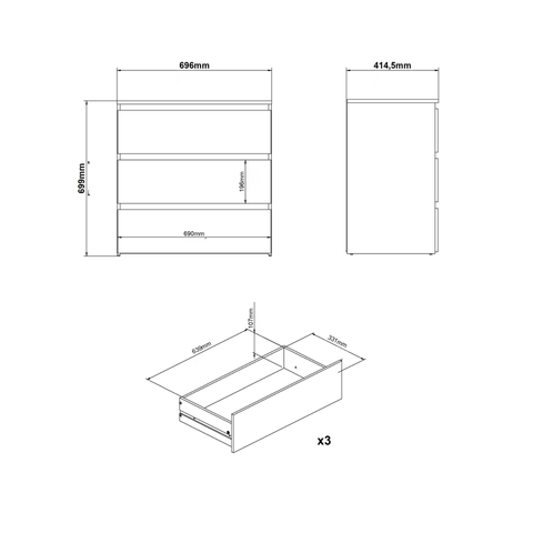 Maise commode 70x70x41 cm met 3 laden in wit