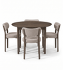 Eetkamerset – uitschuifbare eettafel van gerookt eikenfineer + 4 x Harriet-eetkamerstoelen in zandkleur met poten in gerookte eikenlook