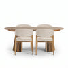 Eetkamerset - Lewis-eettafel met lamellen, Ø 120 cm, uitschuifbaar, in eikenfineer + 4 x Ebba-eetkamerstoelen in beige met poten in eikenlook