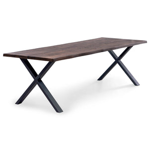 Susan plankentafel 240x95 cm in gerookt eiken met kruispoten Voorbereid voor verlengbladen