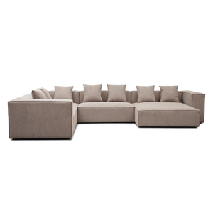 Hailey - U-bank modulaire bank in zand met 4 modules - Chaise longue rechts L: 368 x D: 247 x H: 65 cm